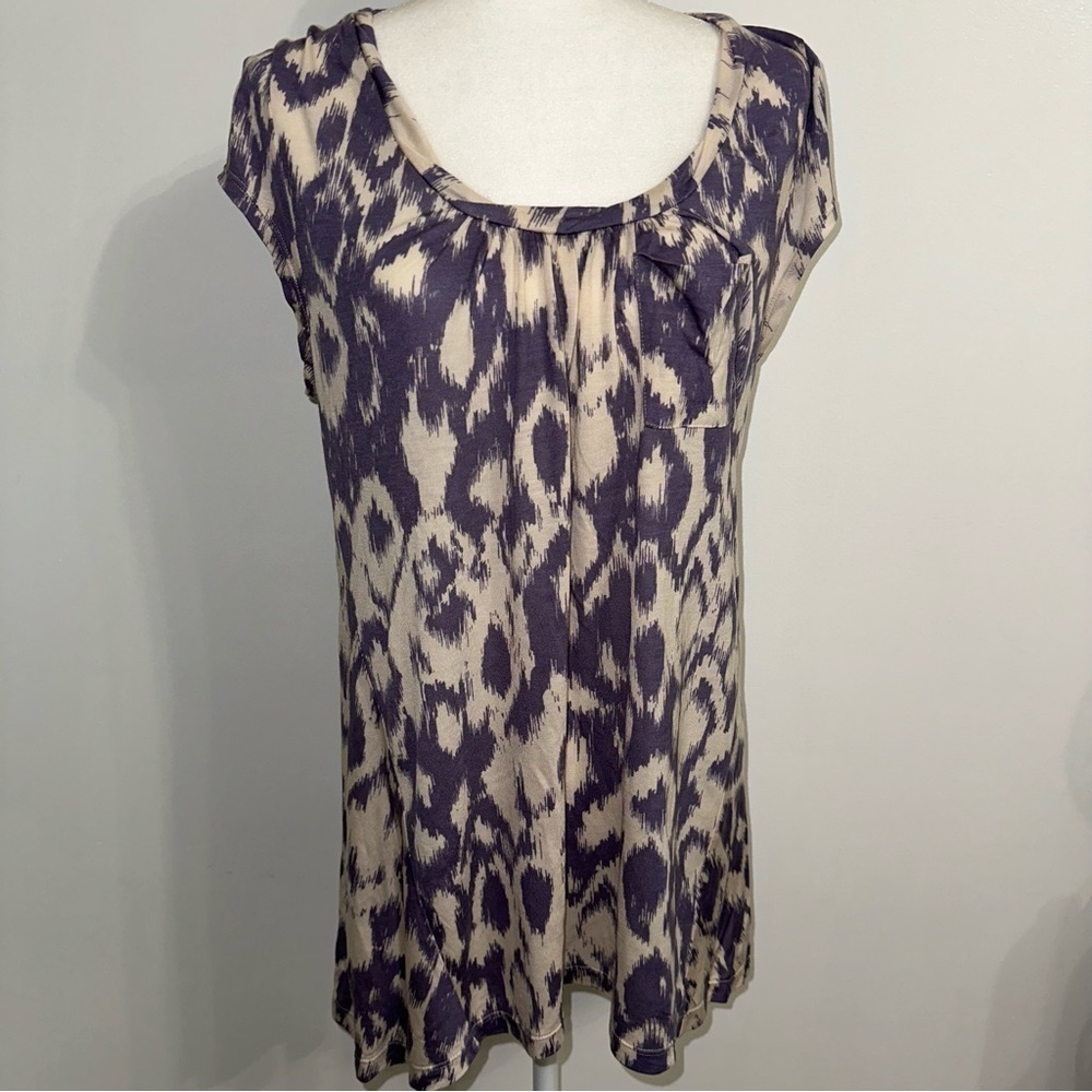Anthropologie DELETTA Purple Lyocell tunic blouse PP MOTIF size XL